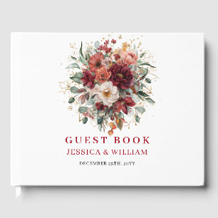 Elegant Burgundy Floral Autumn Wedding Guest Book