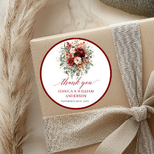 Elegant Burgundy Floral Autumn Wedding Sticker