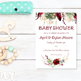 Elegant Burgundy Floral Baby Shower for Couples Invitation