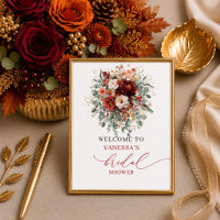 Elegant burgundy floral boho bridal shower welcome