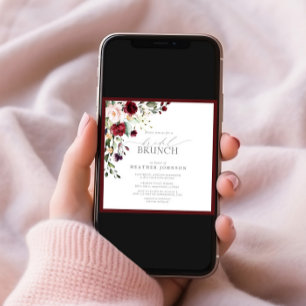 Elegant Burgundy Floral Botanical Bridal Brunch Invitation