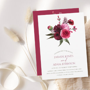 Elegant Burgundy Floral Bouquet Wedding Invitation