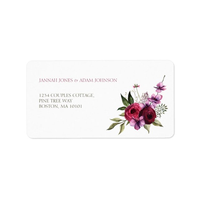 Elegant Burgundy Floral Bouquet Wedding Label (Front)