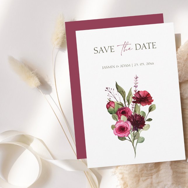 Elegant Burgundy Floral Bouquet Wedding Save The Date (Elegant Burgundy Floral Bouquet Wedding Save The Date)