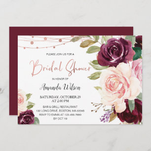 Elegant Burgundy Floral Bridal Shower Invitation