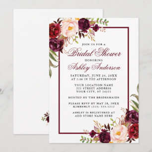 Elegant Burgundy Floral Bridal Shower Invitation