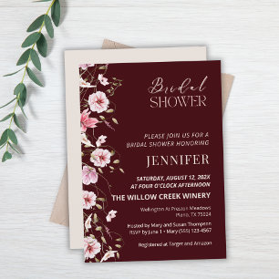 Elegant Burgundy Floral Bridal Shower Invitation