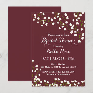 Elegant Burgundy Floral Bridal Shower Invitations
