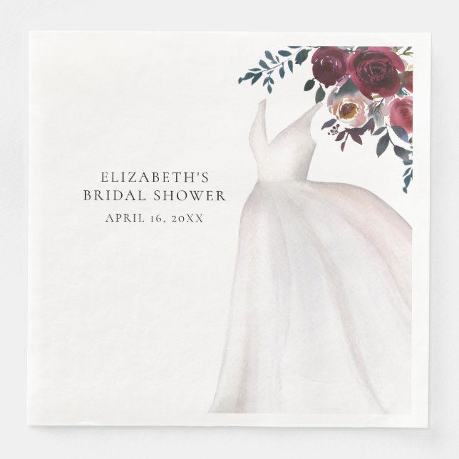 Elegant Burgundy Floral Bridal Shower Napkin (Front)