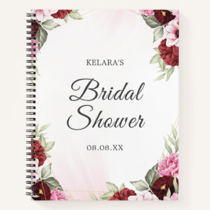Elegant Burgundy Floral Bridal Shower Wedding Notebook