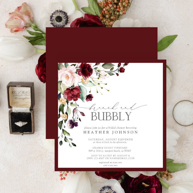 Elegant Burgundy Floral Brunch & Bubbly Shower Invitation (Creator Uploaded)