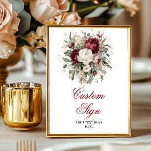 Elegant Burgundy Floral Eucalyptus Gold Custom  Poster