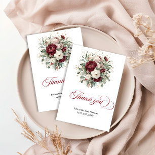 Elegant Burgundy Floral Eucalyptus Gold Thank You Card
