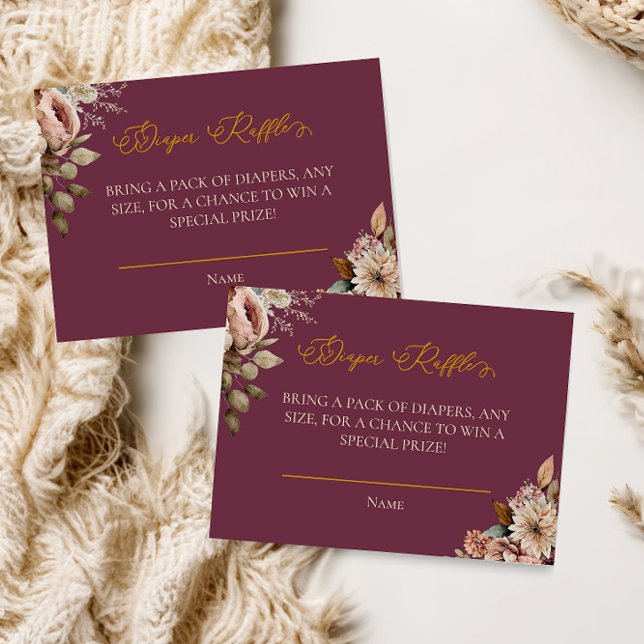 Elegant Burgundy Floral Fall Diaper Raffle Card (Creator Uploaded)