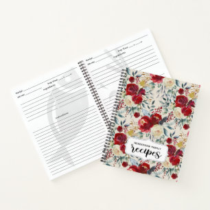 Elegant Burgundy Floral Family Recipes Notebook