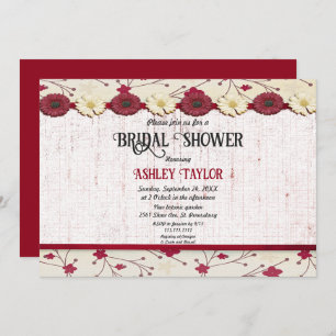 Elegant Burgundy Floral Frame Summer Bridal Shower Invitation