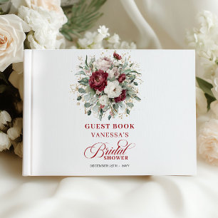 Elegant Burgundy Floral Gold Bridal Shower Guest Book