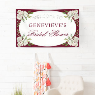 Elegant Burgundy Floral Gold Bridal Shower Welcome Banner