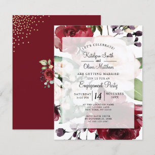 Elegant Burgundy Floral Gold Foil Engagement Party Invitation