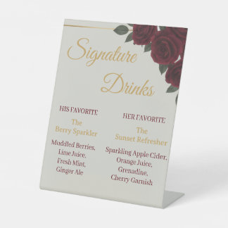 Elegant Burgundy Floral&Gold Signature Drinks Sign