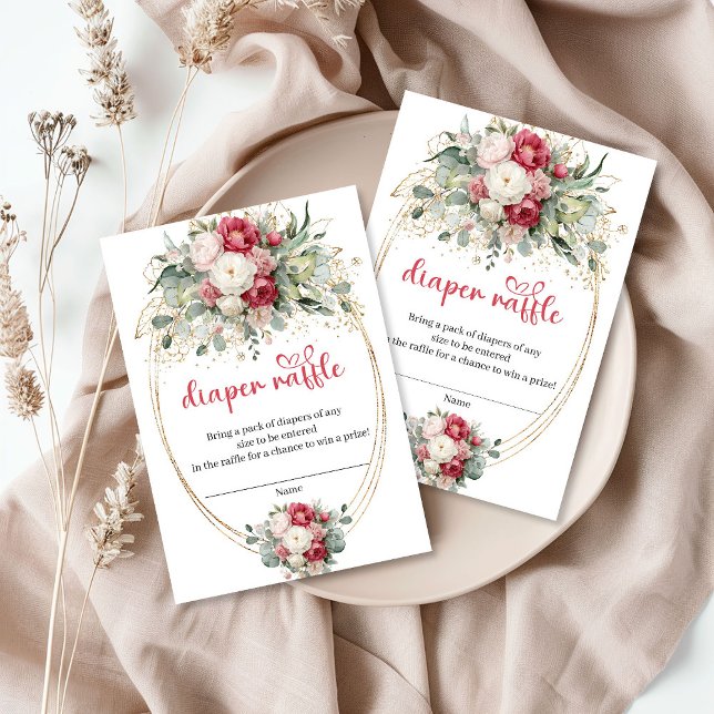 Elegant Burgundy Floral Greenery Diaper Raffle Enclosure Card (Elegant Burgundy Floral Greenery Diaper Raffle)