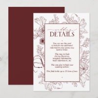 Elegant Burgundy Floral Line Art Wedding Details