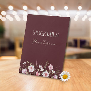 Elegant Burgundy Floral Mocktails Table Sign