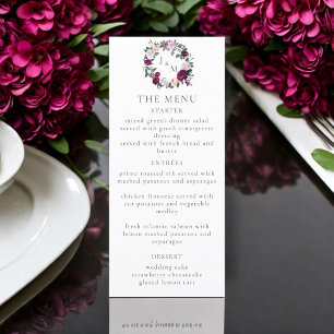 Elegant burgundy floral modern script menu card