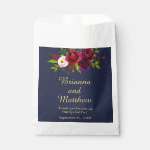 Elegant Burgundy Floral on Navy Blue Favour Bags
