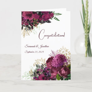 Elegant Burgundy Floral Personalised Wedding Card