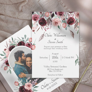 Elegant Burgundy Floral Photo Arch Wedding Invitation