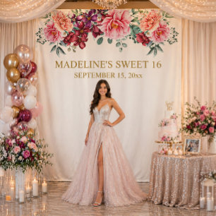 Elegant Burgundy Floral Pink Peonies Sweet 16   Tapestry