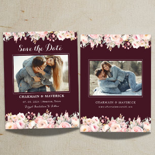 Elegant Burgundy Floral Pink Wedding Save the Date Invitation