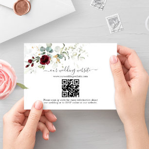 Elegant Burgundy Floral QR Code Wedding Enclosure Card