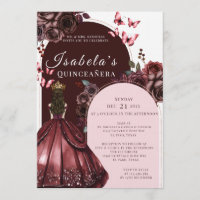 Elegant Burgundy Floral Quinceanera Invitation