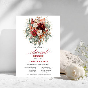 Elegant Burgundy Floral Rehearsal Dinner Invite