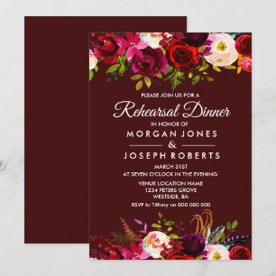 Elegant Burgundy Floral Rehearsal Dinner Invite