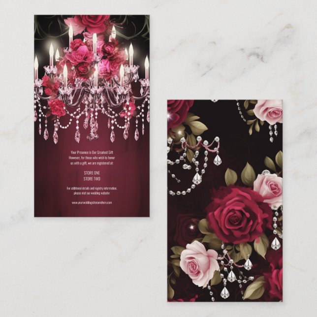Elegant Burgundy Floral Roses Chandelier Wedding Enclosure Card (Front/Back)
