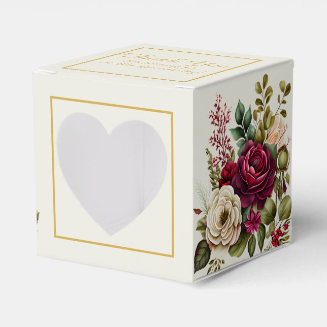 Elegant Burgundy Floral Roses Wedding  Favour Boxe Favour Box (Front Side)