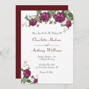Elegant Burgundy Floral Roses Wedding Invitation