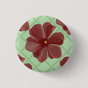 Elegant Burgundy Floral & Sage Green Lattice Patte 3 Cm Round Badge
