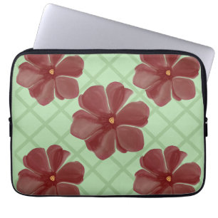 Elegant Burgundy Floral & Sage Green Lattice Patte Laptop Sleeve