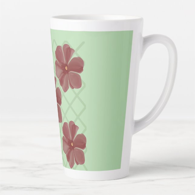 Elegant Burgundy Floral & Sage Green Lattice Patte Latte Mug (Right)