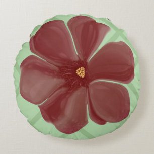 Elegant Burgundy Floral & Sage Green Lattice Patte Round Cushion