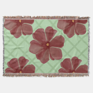 Elegant Burgundy Floral & Sage Green Lattice Patte Throw Blanket