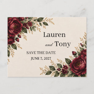 Elegant Burgundy Floral Save the Date Wedding Card