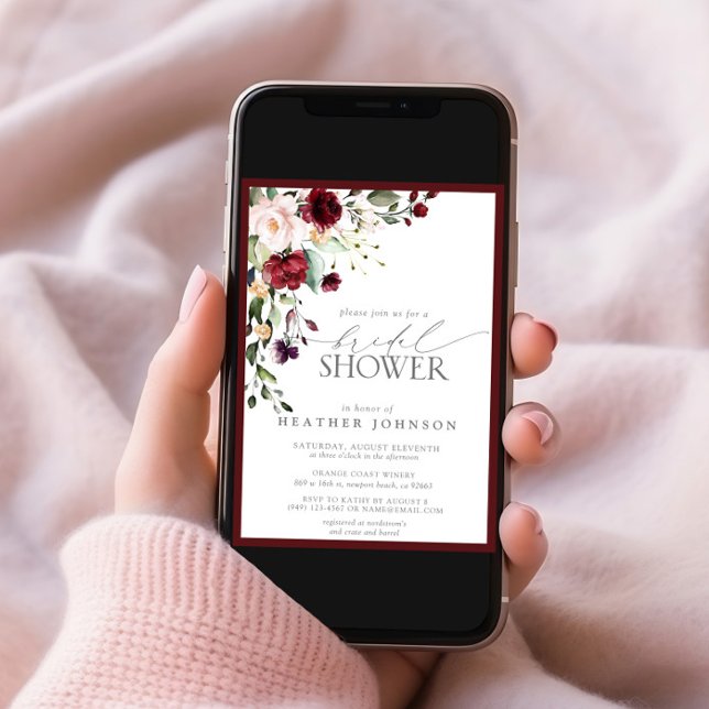Elegant Burgundy Floral Watercolor Bridal Shower Invitation (Creator Uploaded)