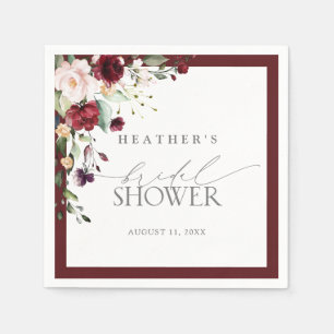 Elegant Burgundy Floral Watercolor Bridal Shower Napkin