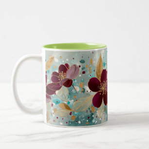 Elegant Burgundy Floral Watercolor Mug with Gold L