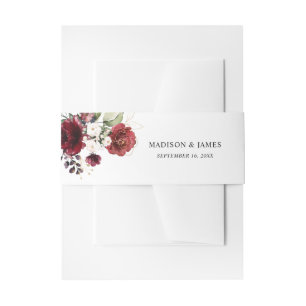Elegant Burgundy Floral Watercolor Wedding Invitation Belly Band
